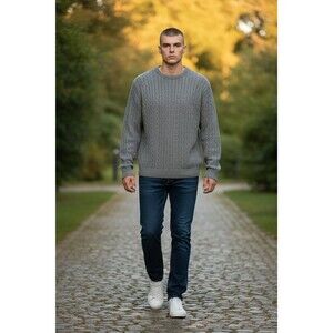 Vintage Izod Sweater Mens XL Twisted Cable Knit Pullover Gray